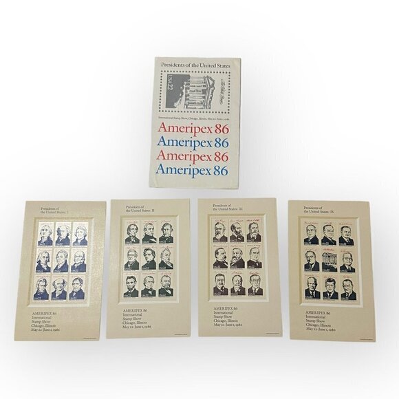 U.S. #2216-19
1986 22¢ AMERIPEX '86 Presidents
Set of 4 sheets in envelop - Picture 1 of 10